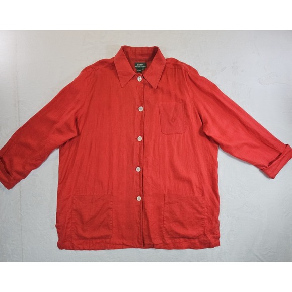 Lauren Ralph Lauren Red 100% Linen Long Sleeve Embroidered Logo Jacket‎ Size 3x - Picture 1 of 14